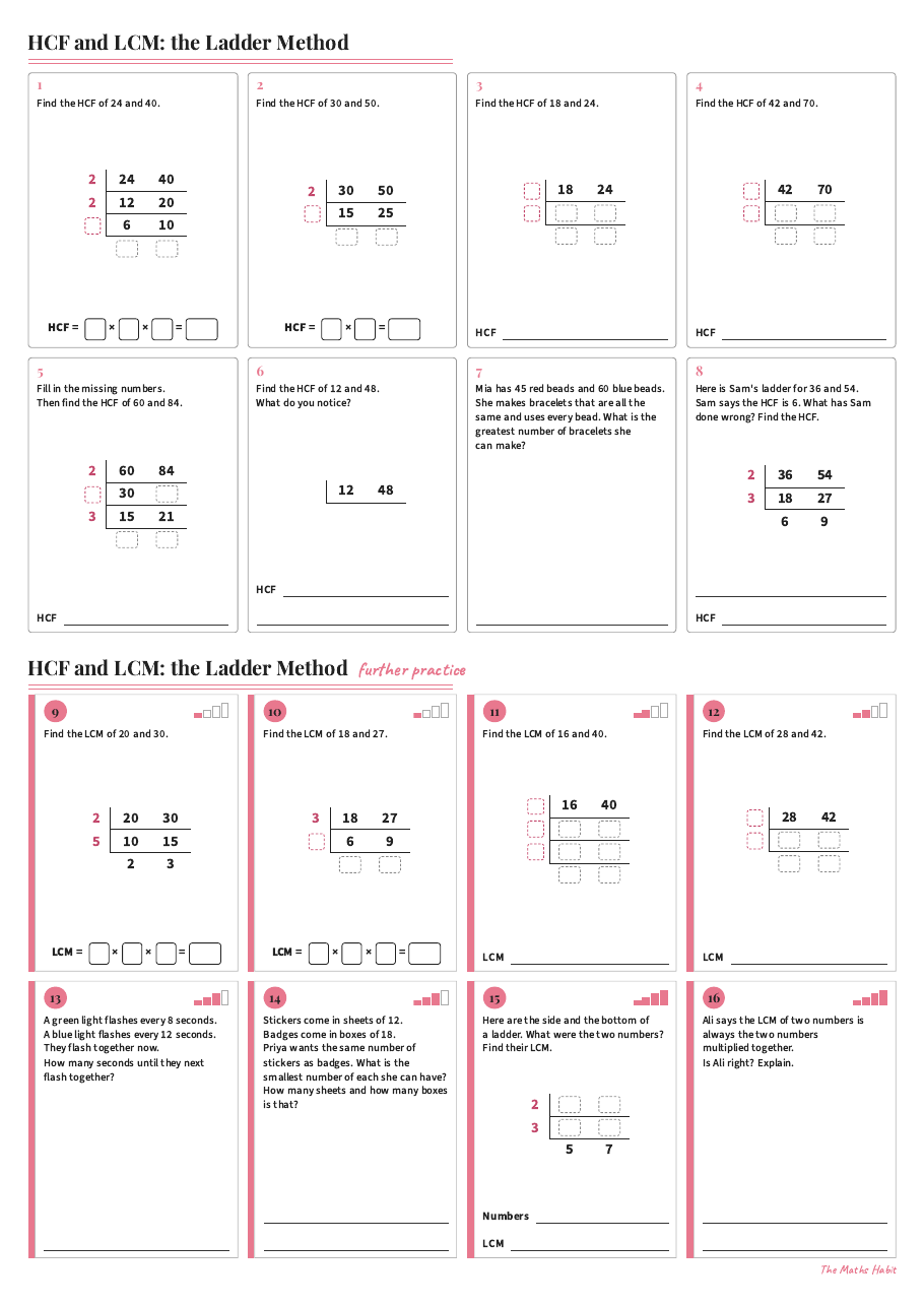 HCF and LCM: the ladder method, first page