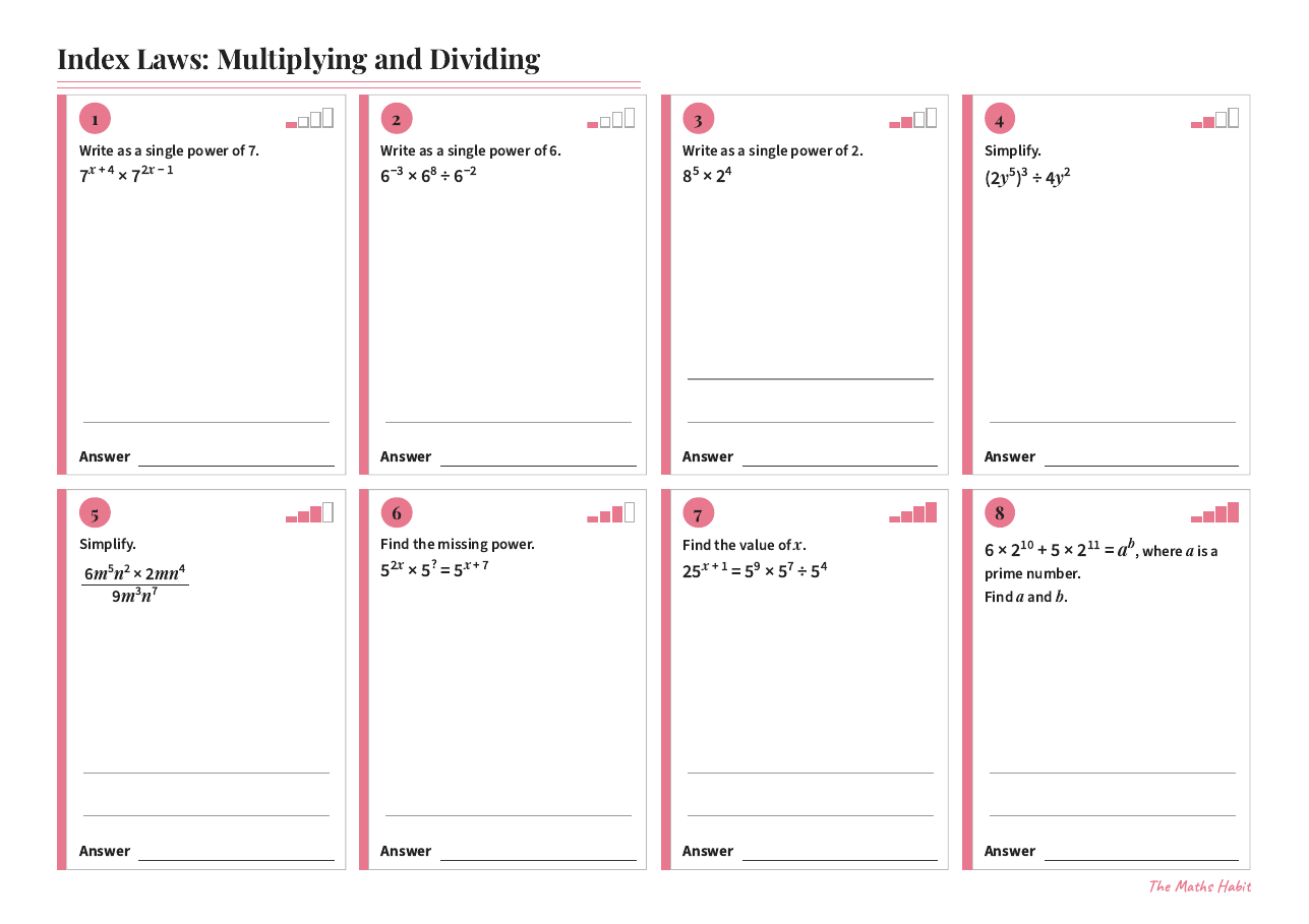 Index laws: multiplying and dividing, Extend, first page