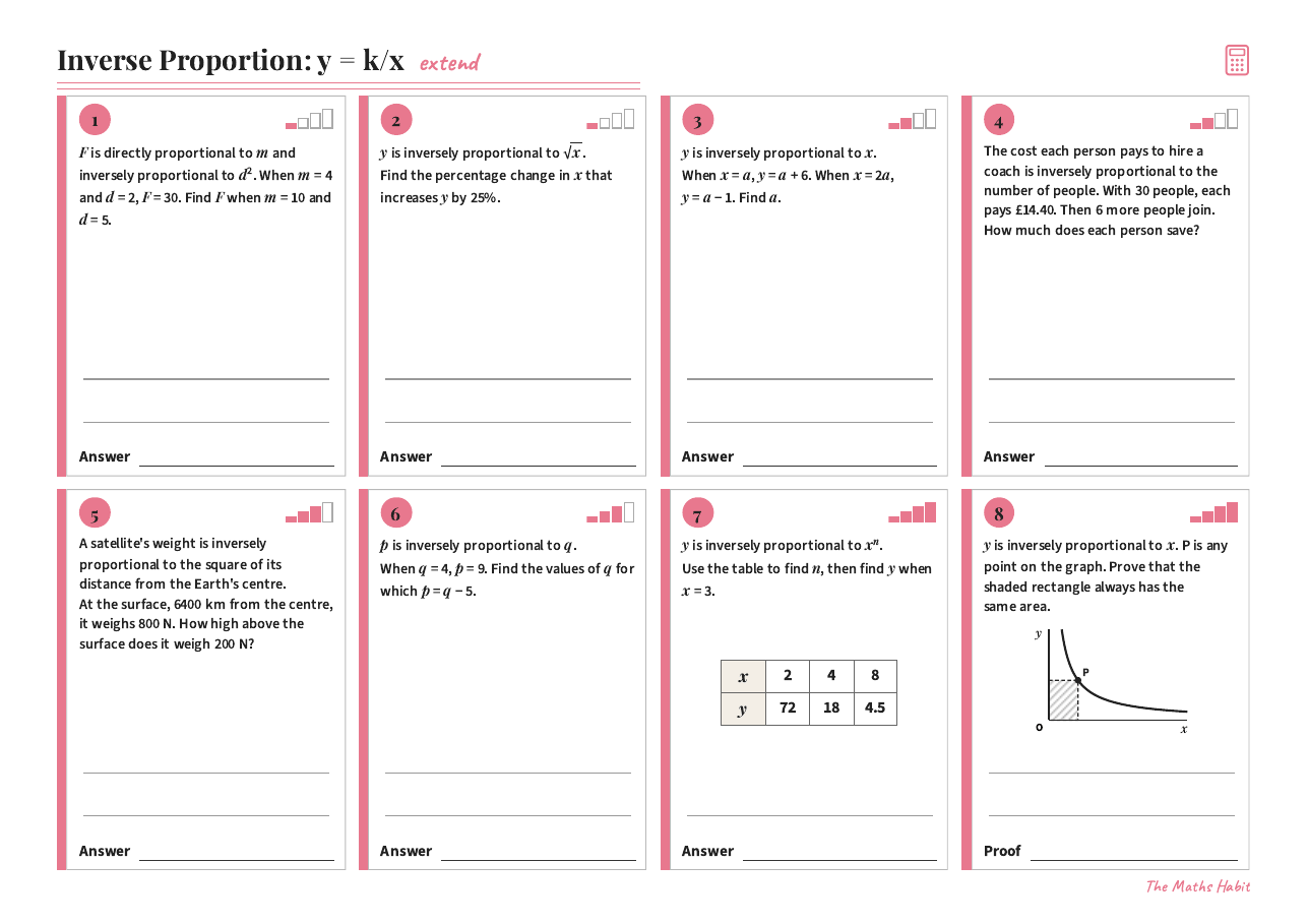 Inverse proportion: y = k/x, Extend, first page