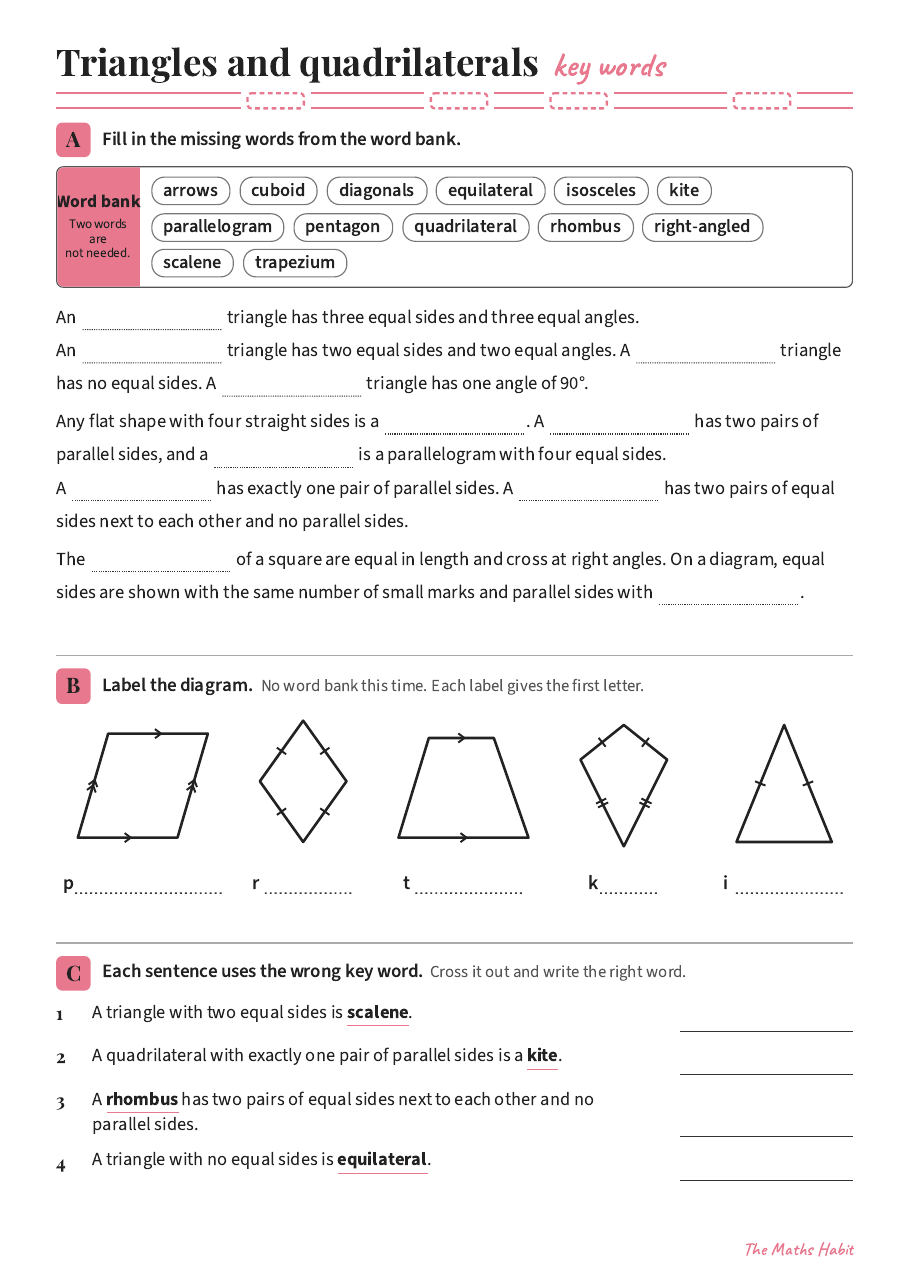 Key words: triangles and quadrilaterals, first page