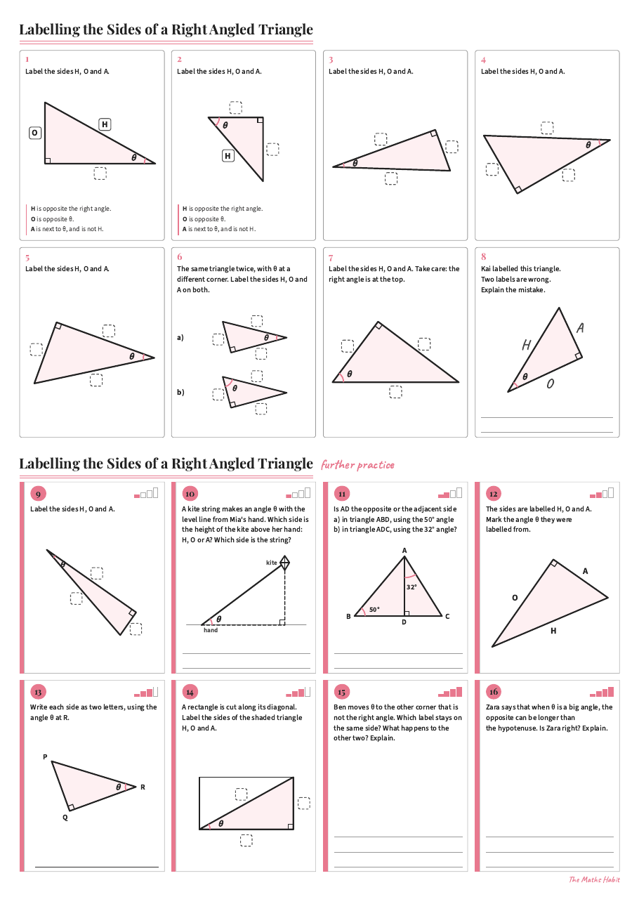 Labelling the sides of a right angled triangle, first page