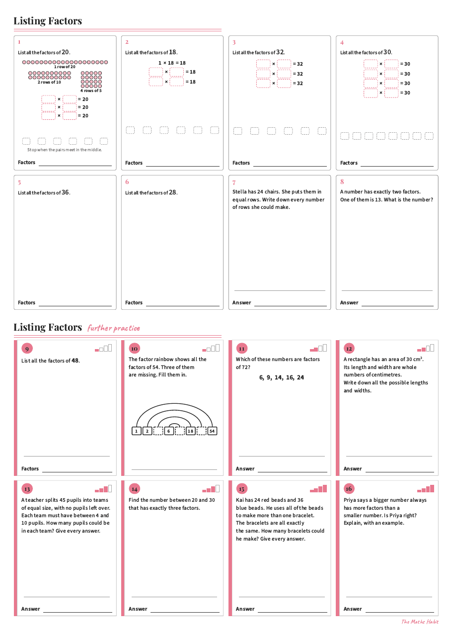Listing factors, first page