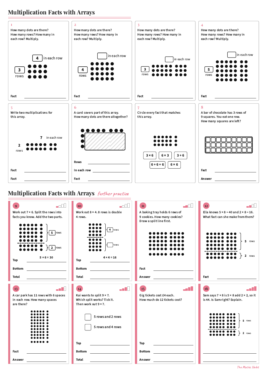 Multiplication facts with arrays, first page