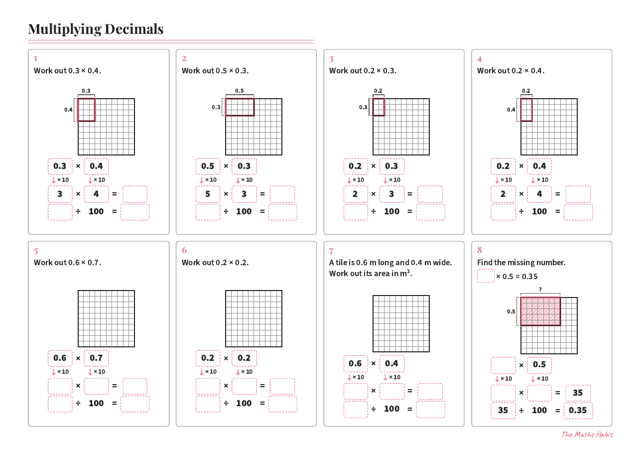 Multiplying decimals, first page