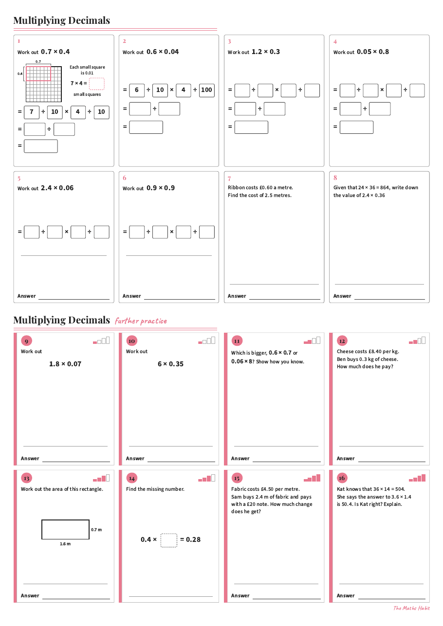 Multiplying decimals, first page
