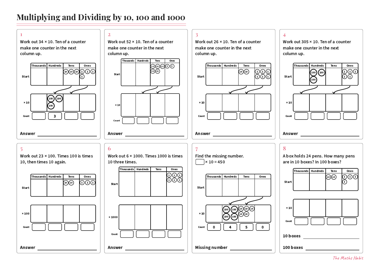 Multiplying and dividing by 10, 100 and 1000, first page