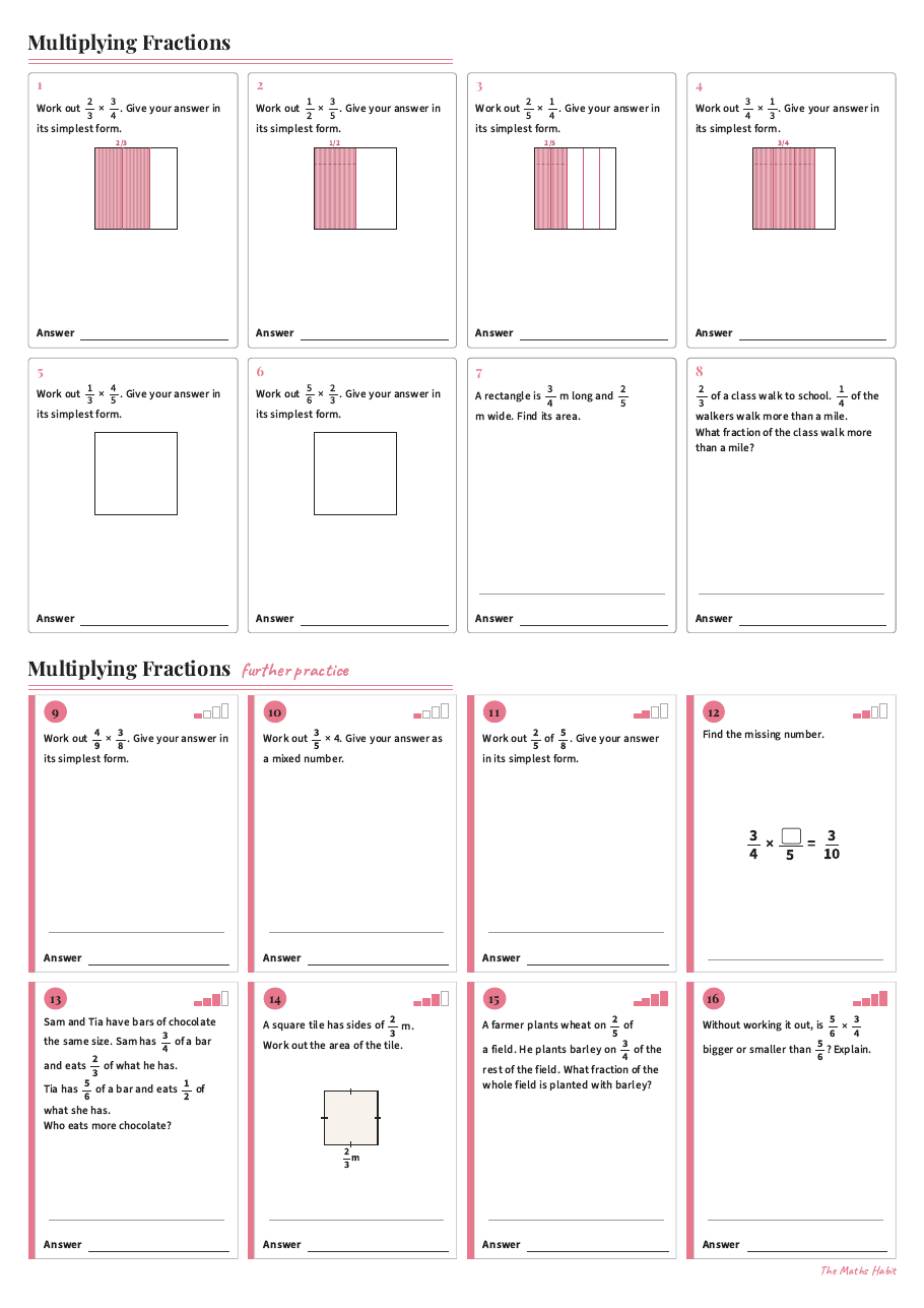 Multiplying fractions, first page