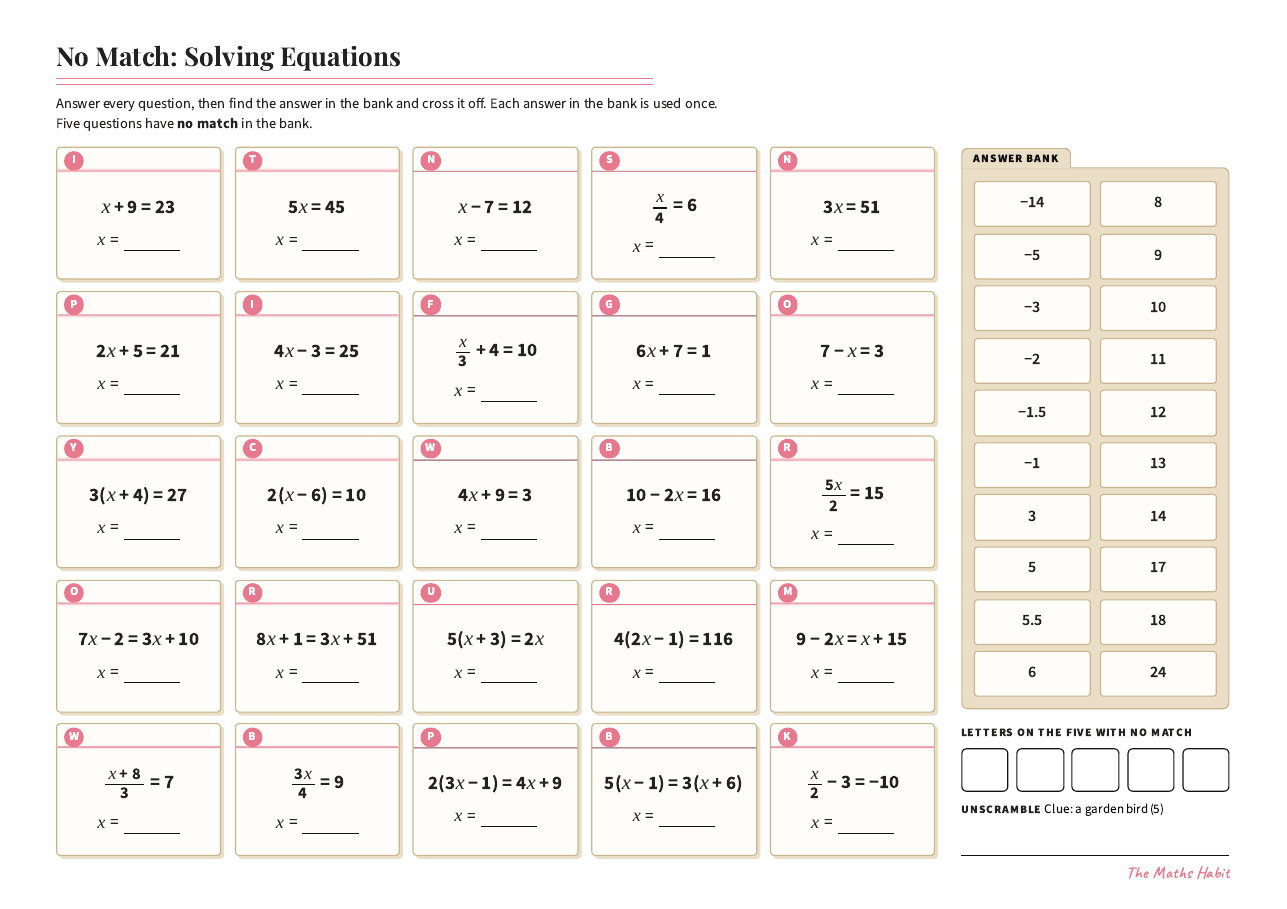 No match: solving equations, first page