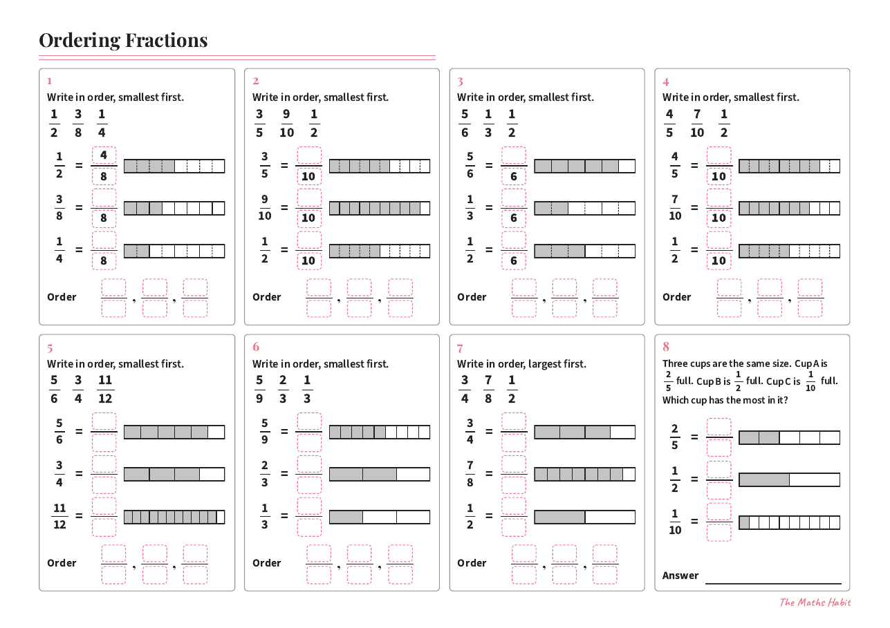 Ordering fractions, first page