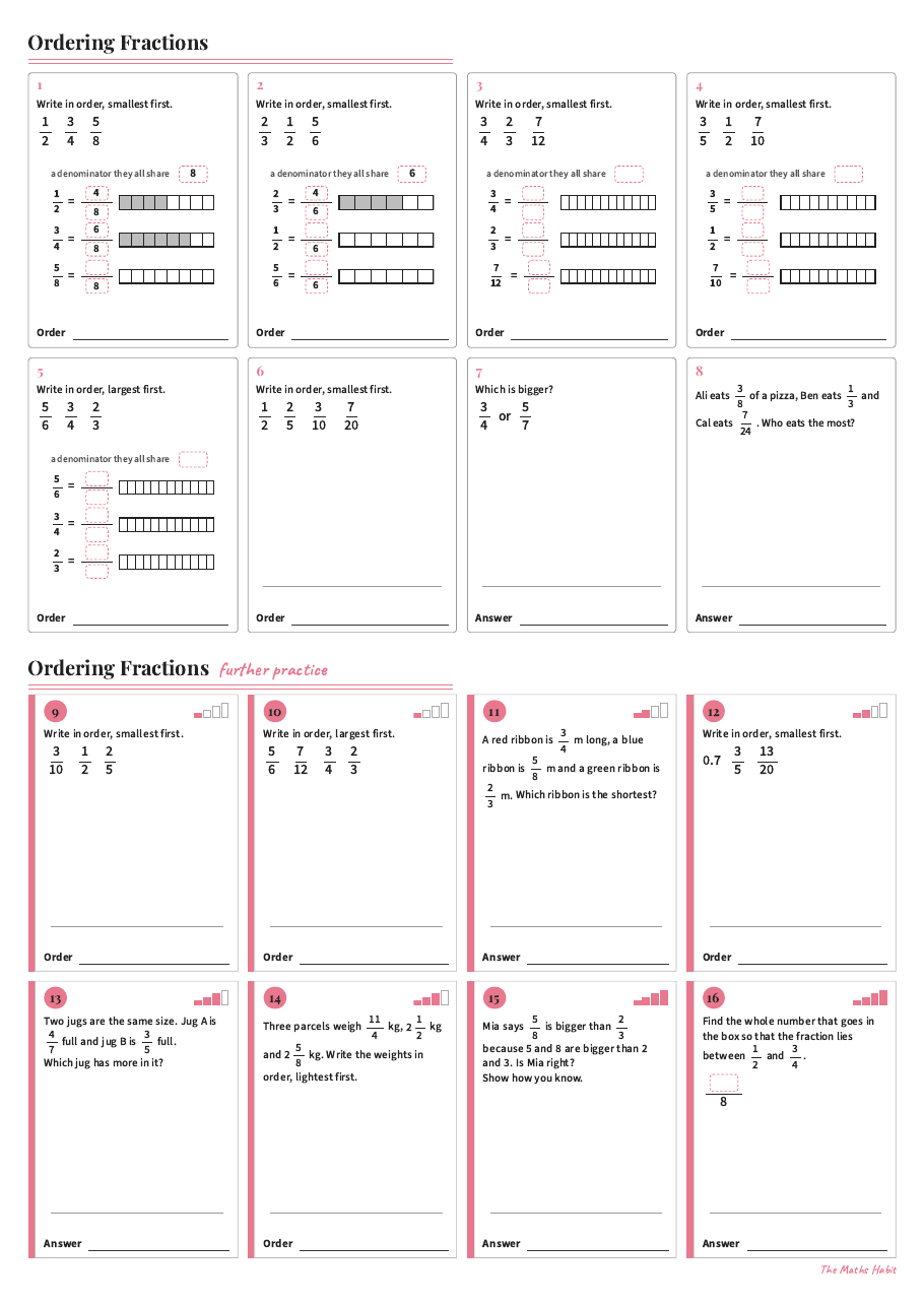 Ordering fractions, first page