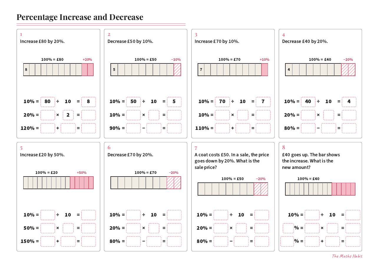 Percentage increase and decrease, first page