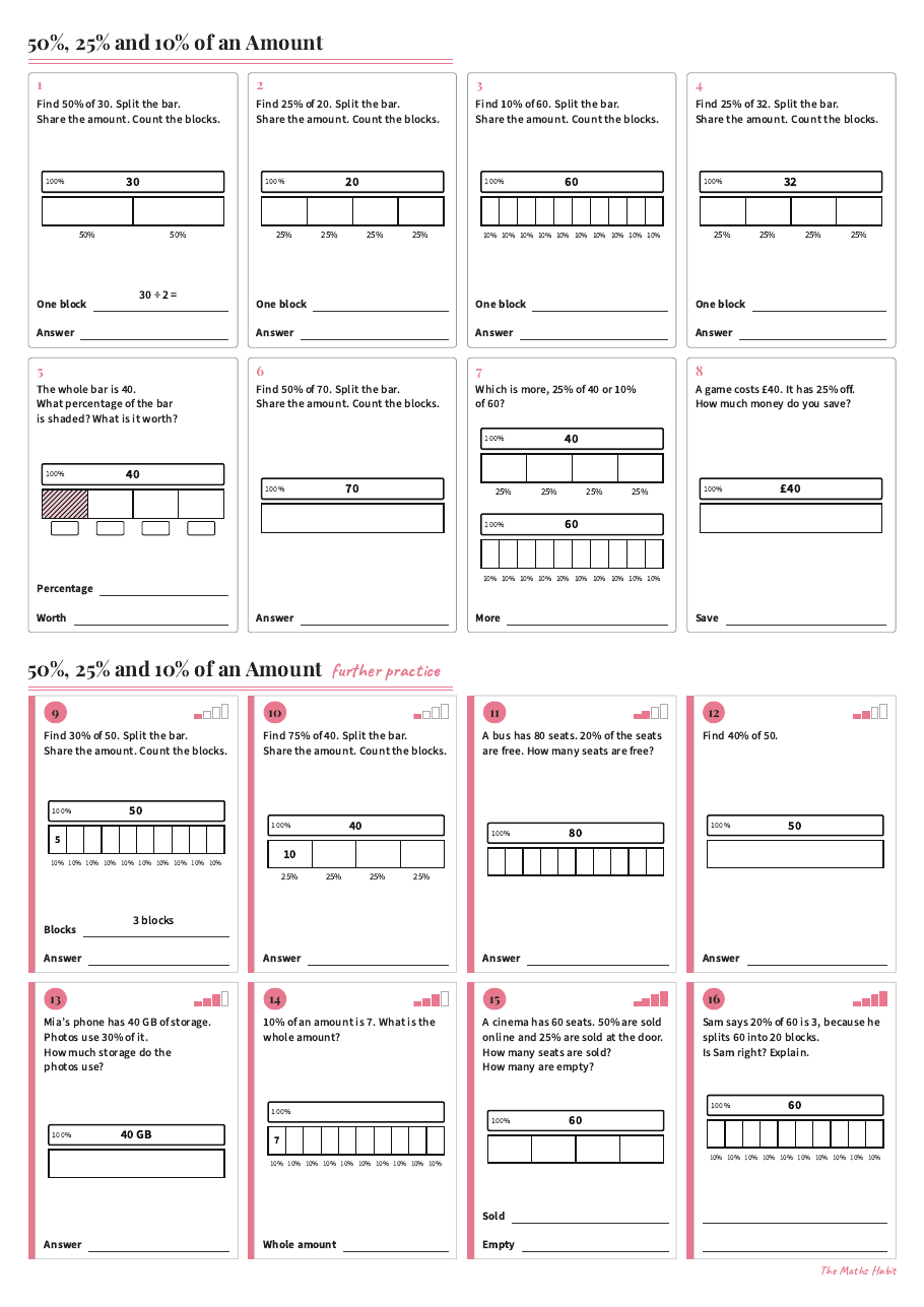 50%, 25% and 10% of an amount, first page