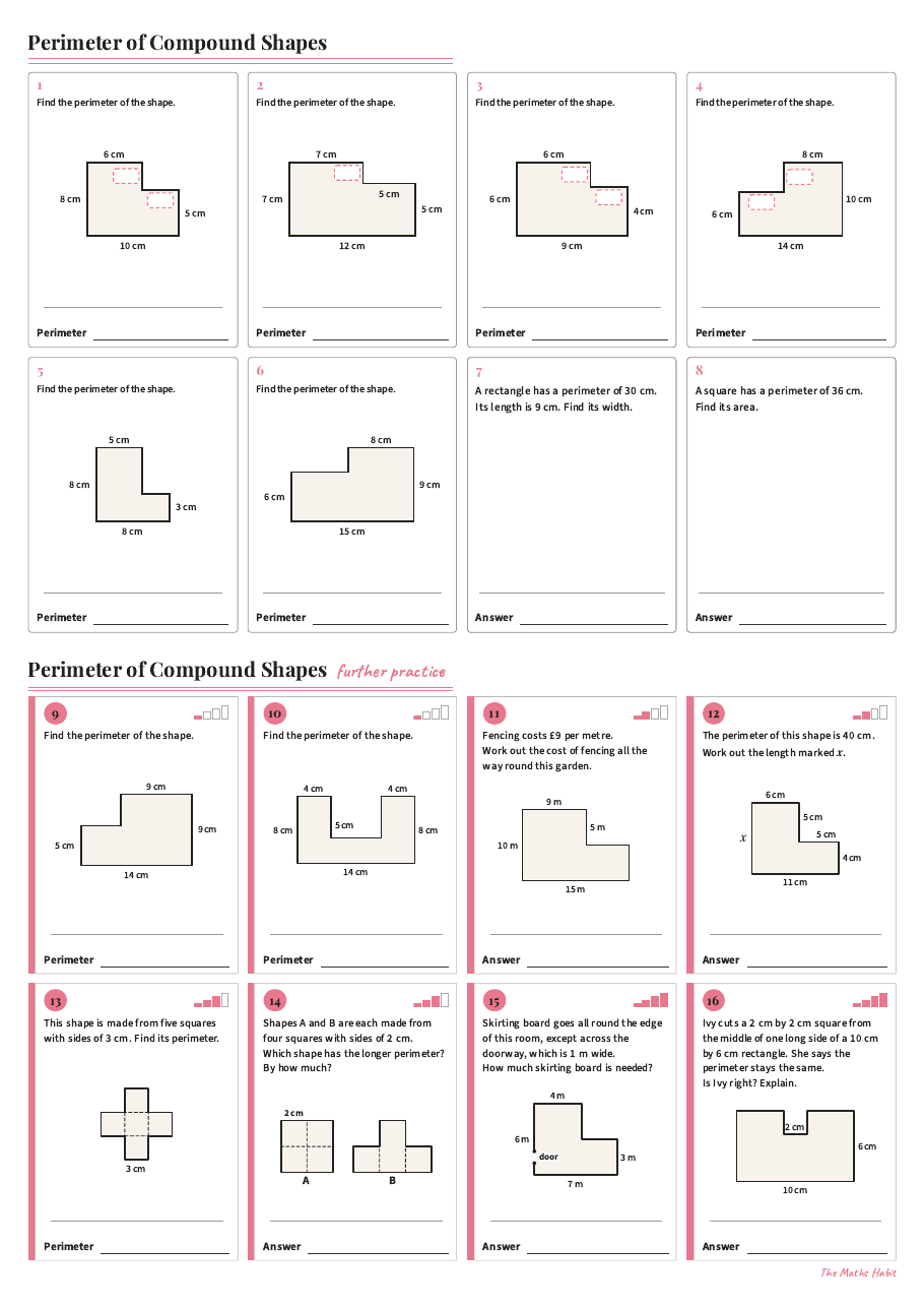 Perimeter of compound shapes, first page