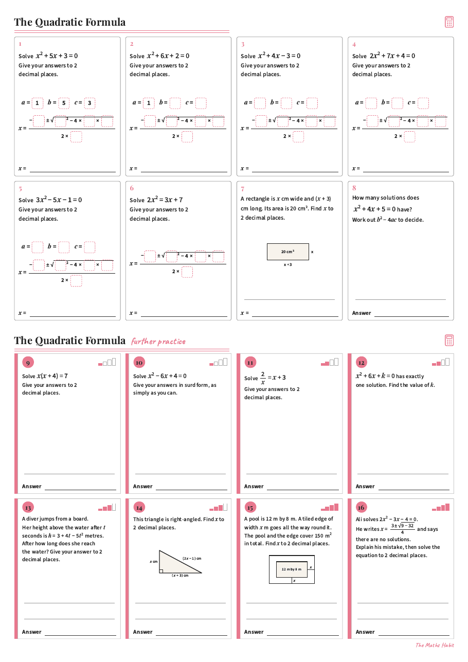 The quadratic formula, first page