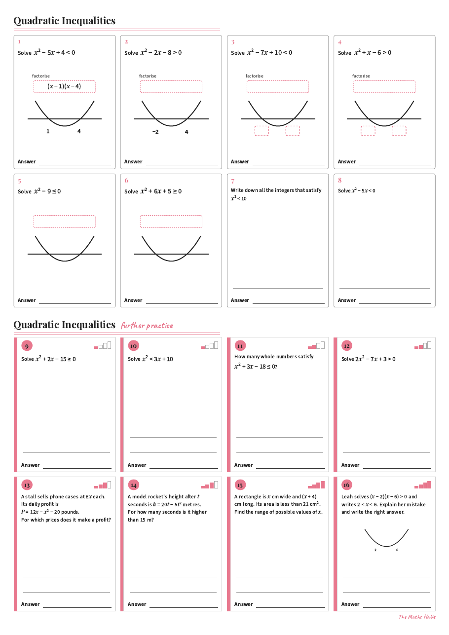 Quadratic inequalities, first page