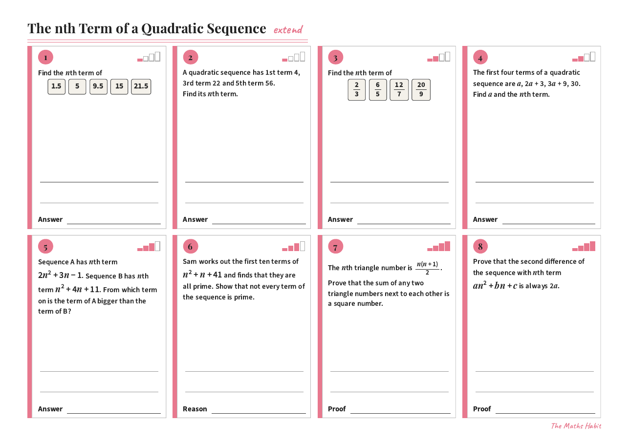 The nth term of a quadratic sequence, Extend, first page