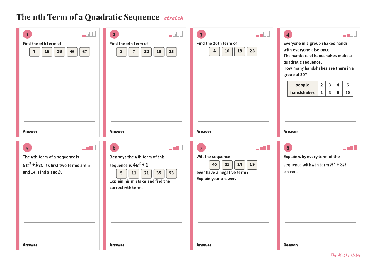 The nth term of a quadratic sequence, Stretch, first page