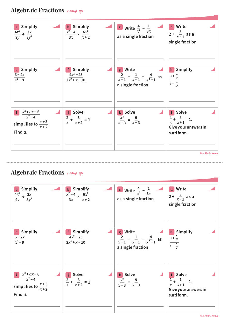 Ramp up: algebraic fractions, Extend, first page