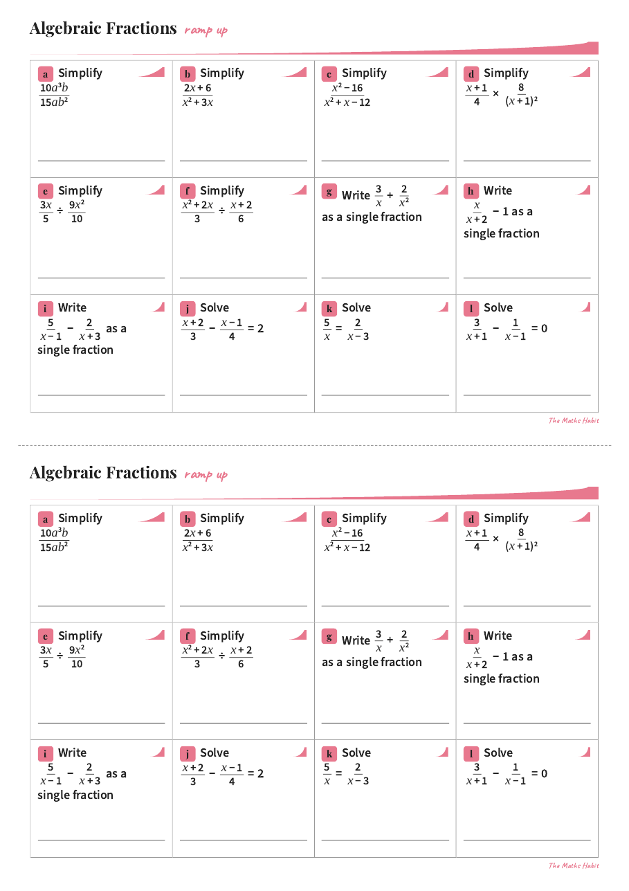 Ramp up: algebraic fractions, Stretch, first page