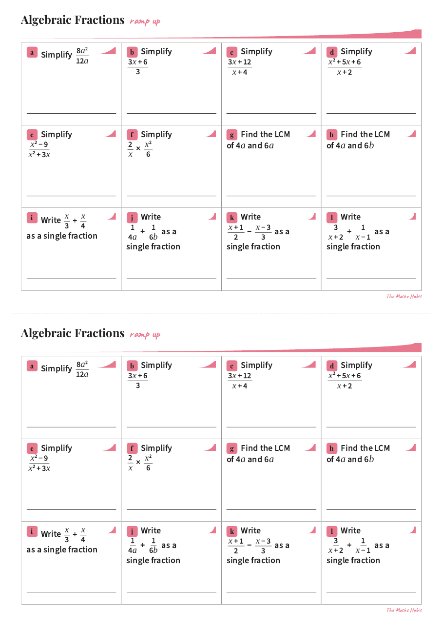 Ramp up: algebraic fractions, first page