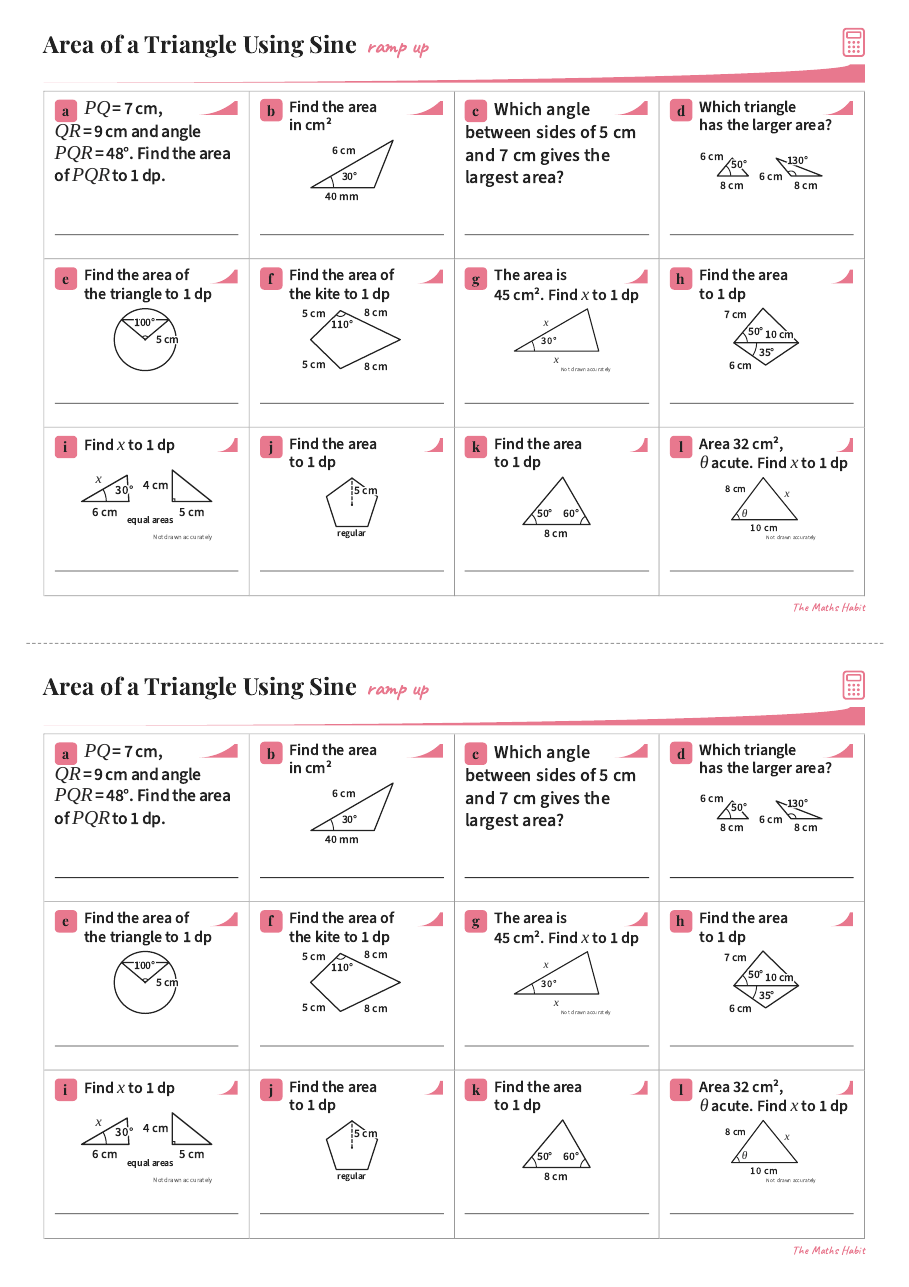 Ramp up: area of a triangle using sine, Stretch, first page