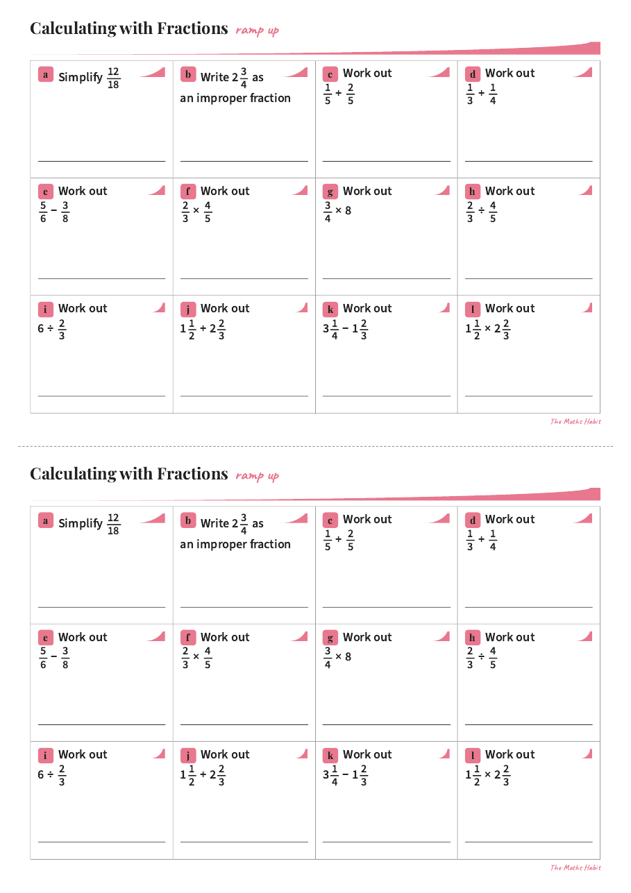Ramp up: calculating with fractions, first page