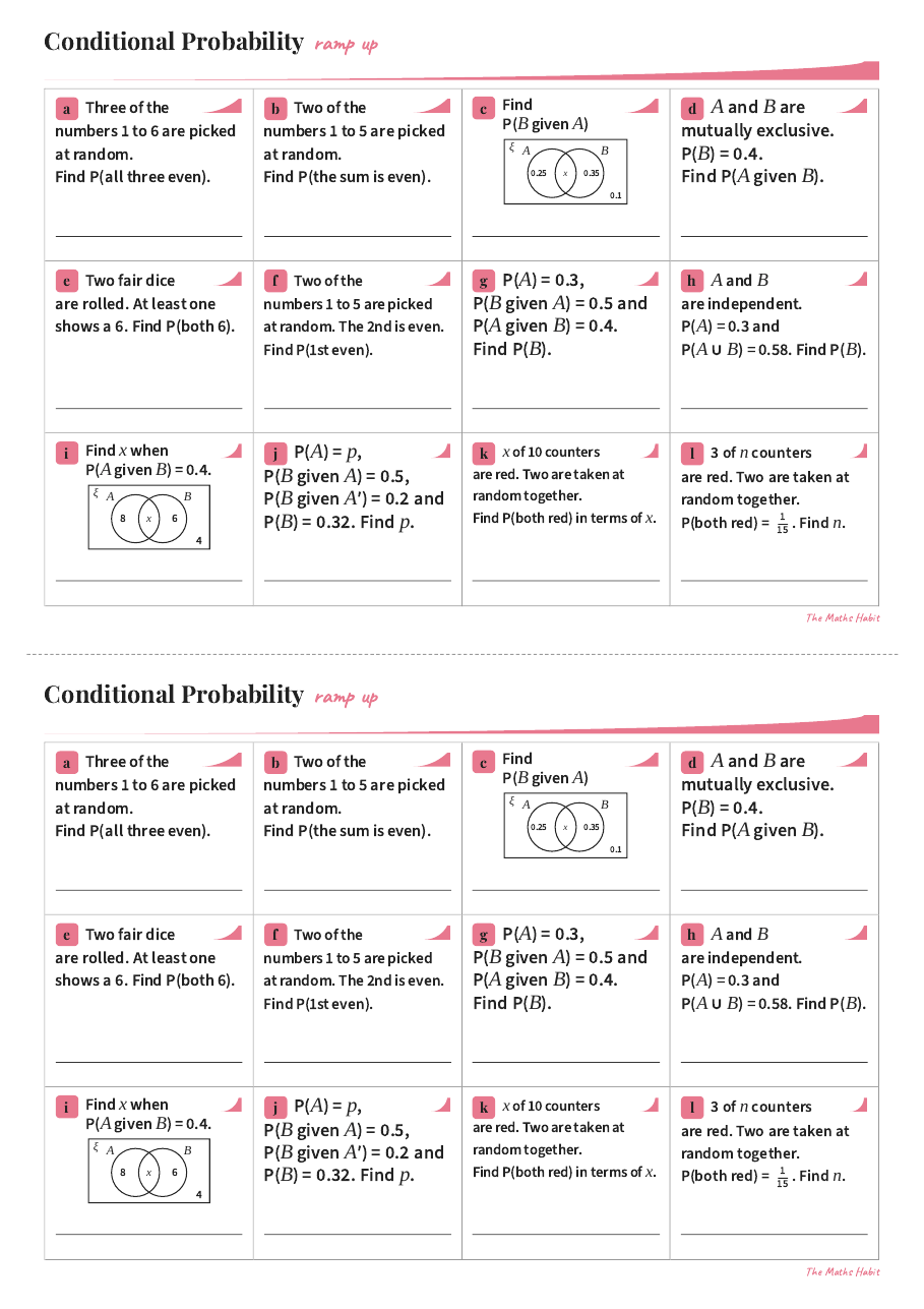 Ramp up: conditional probability, Extend, first page
