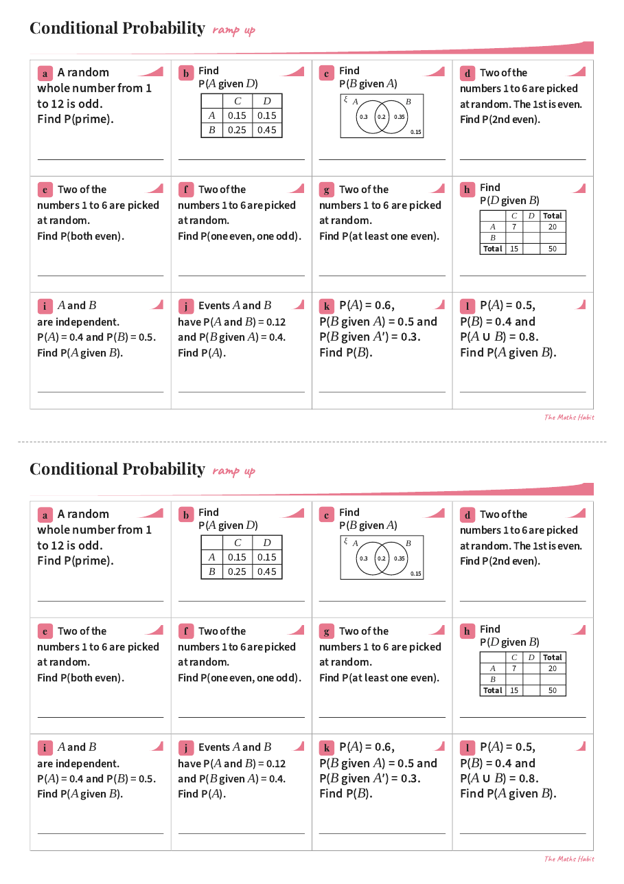 Ramp up: conditional probability, Stretch, first page