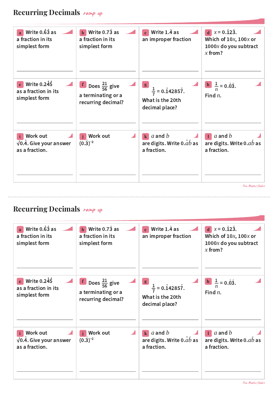 Ramp up: recurring decimals, Extend, first page