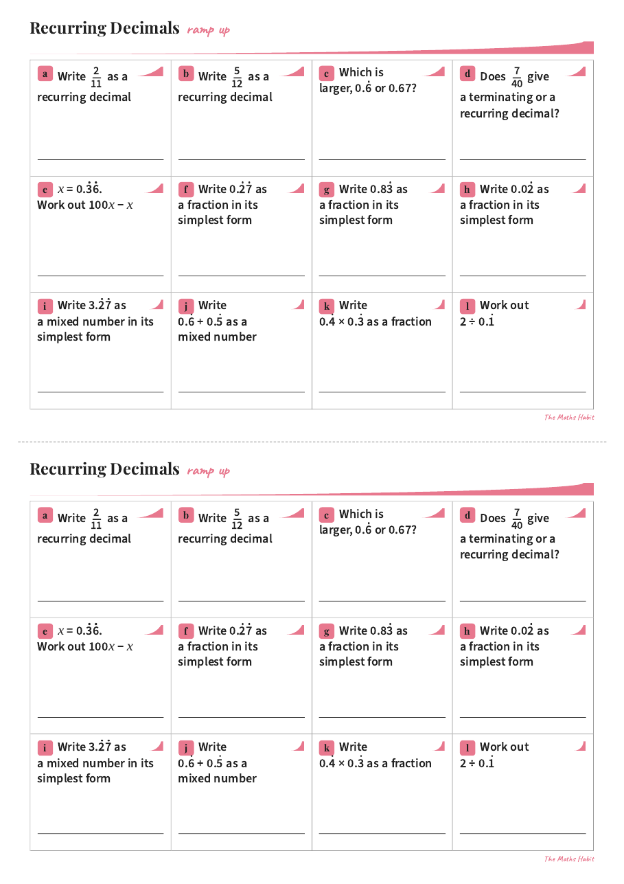 Ramp up: recurring decimals, Stretch, first page