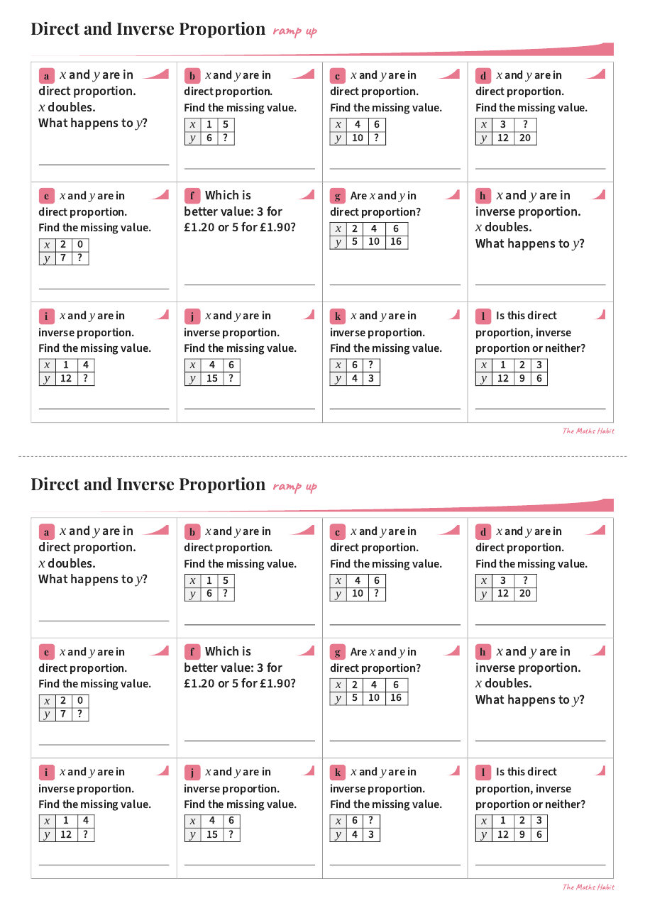 Ramp up: direct and inverse proportion, first page