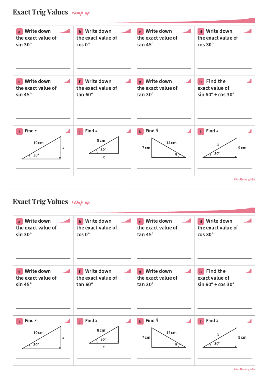 Ramp up: exact trig values, first page