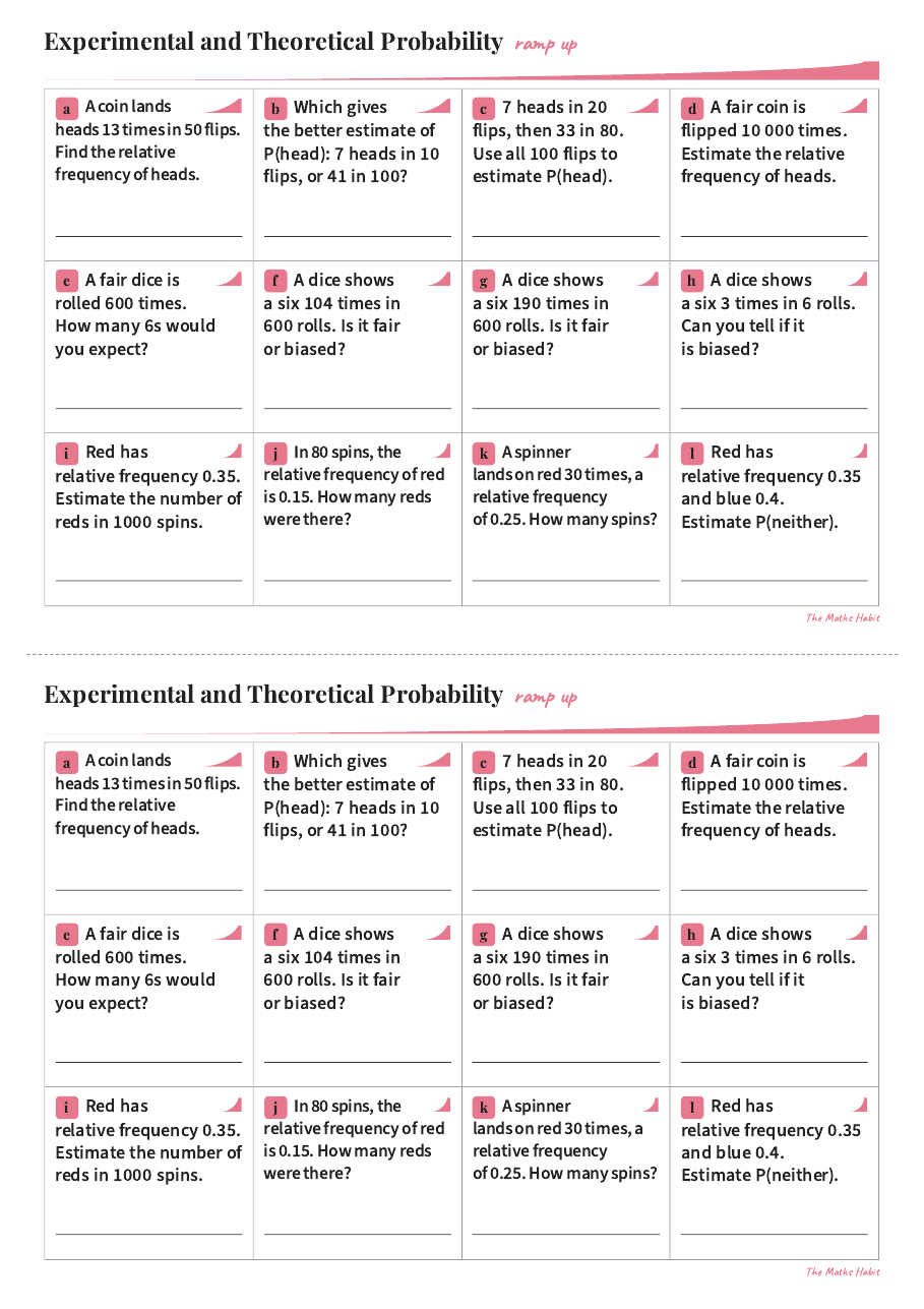 Ramp up: experimental and theoretical probability, first page