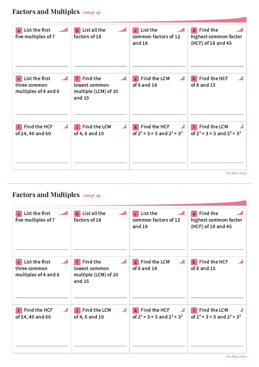 Ramp up: factors and multiples, first page