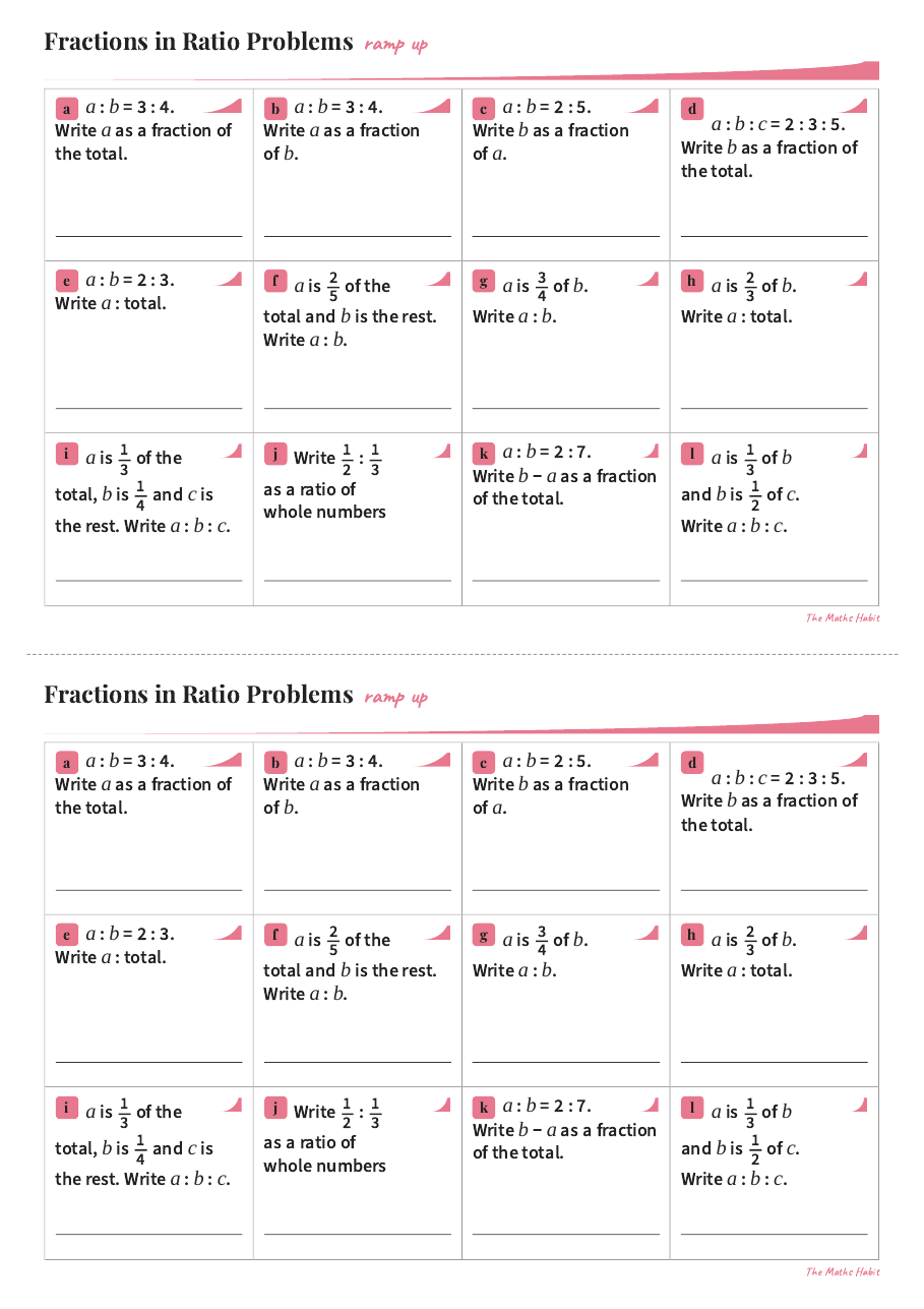 Ramp up: fractions in ratio problems, first page