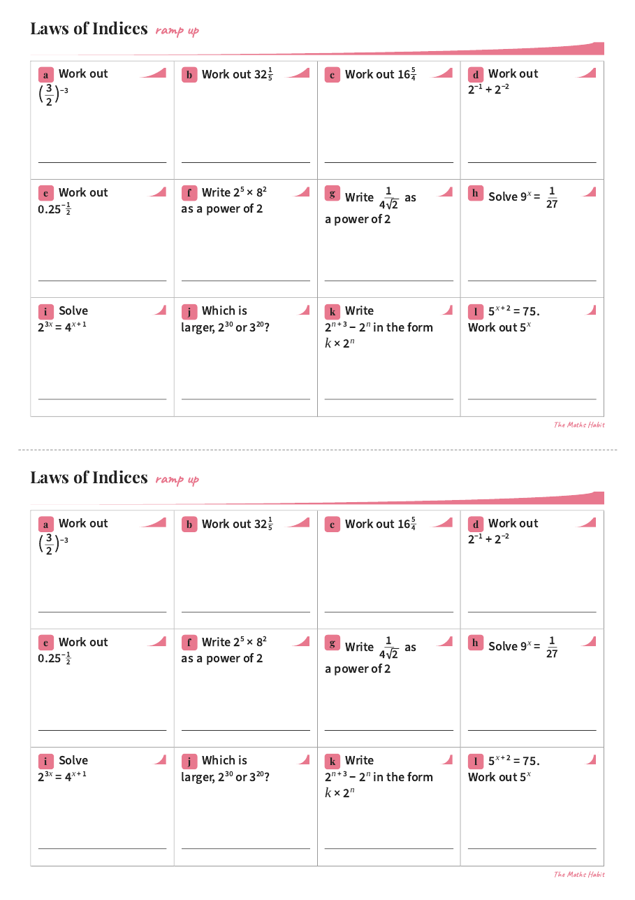 Ramp up: laws of indices, Extend, first page