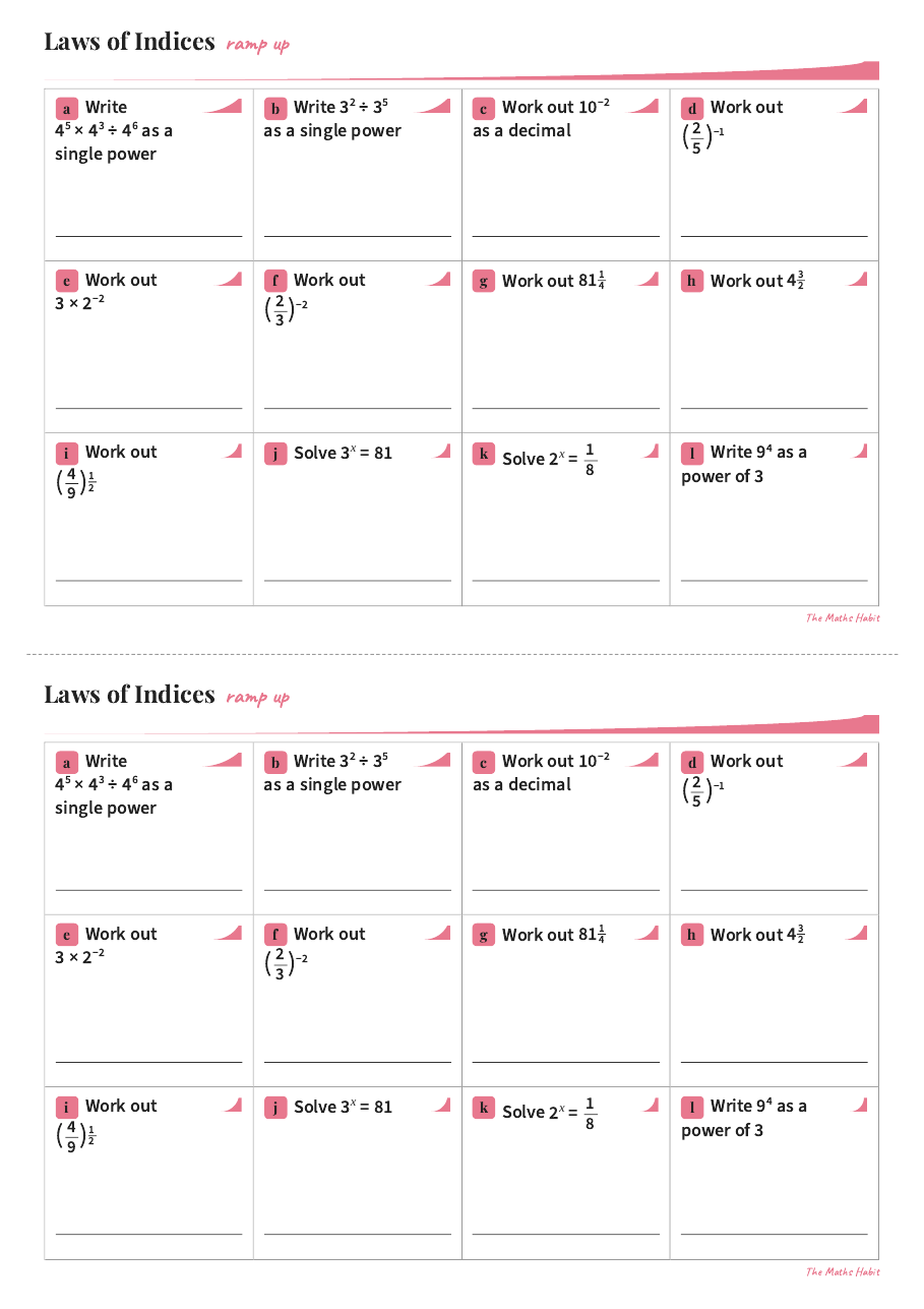 Ramp up: laws of indices, Stretch, first page
