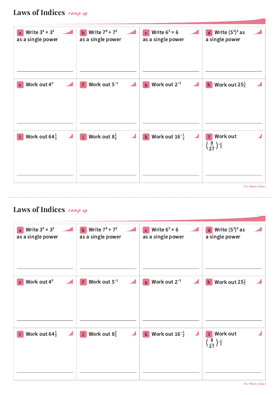 Ramp up: laws of indices, first page