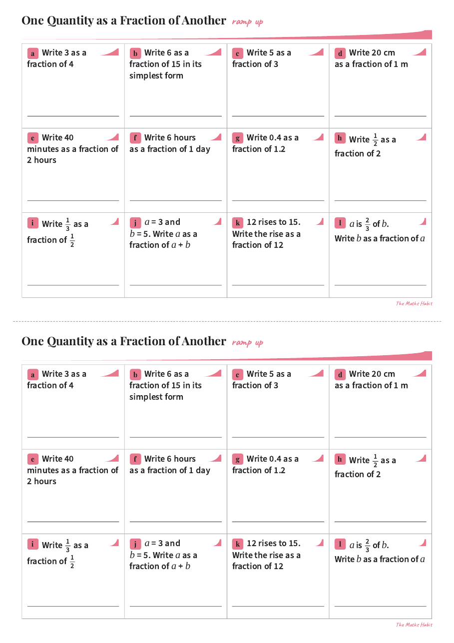 Ramp up: one quantity as a fraction of another, first page