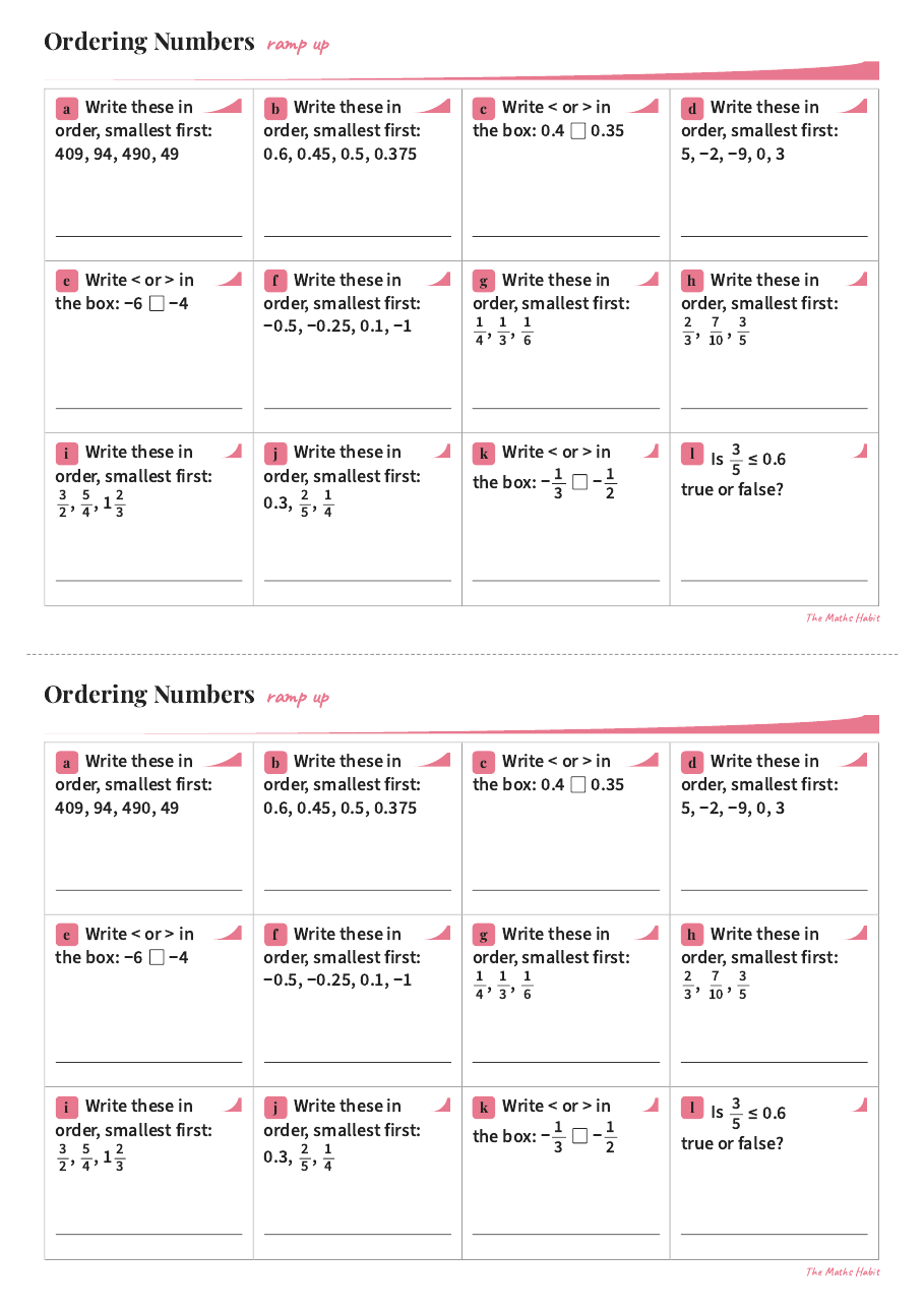 Ramp up: ordering numbers, first page