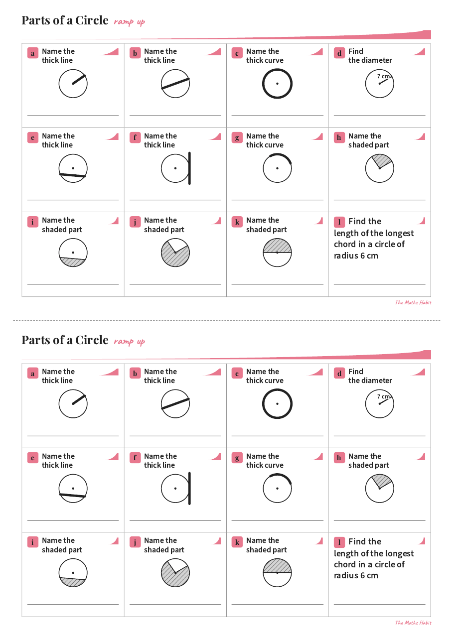 Ramp up: parts of a circle, first page