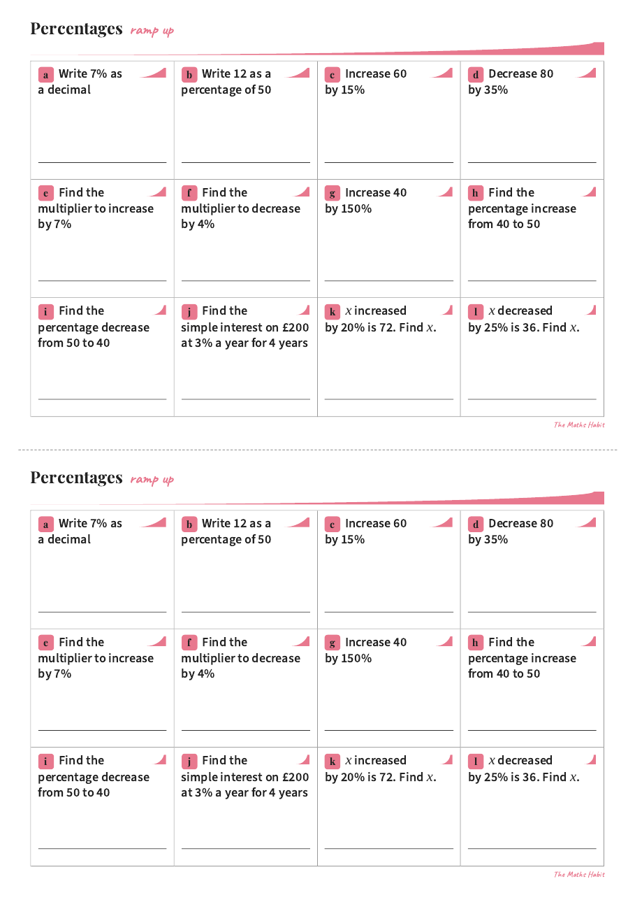 Ramp up: percentages, first page