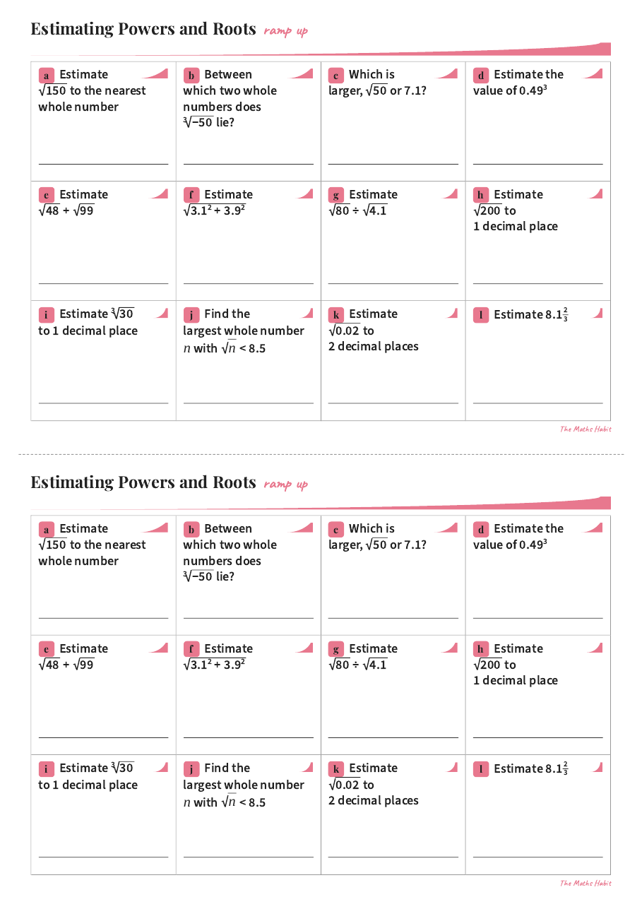 Ramp up: estimating powers and roots, Stretch, first page