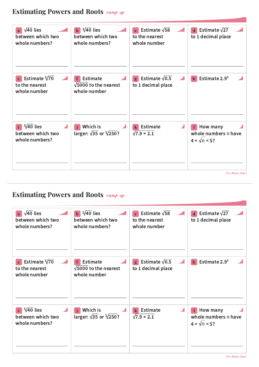 Ramp up: estimating powers and roots, first page
