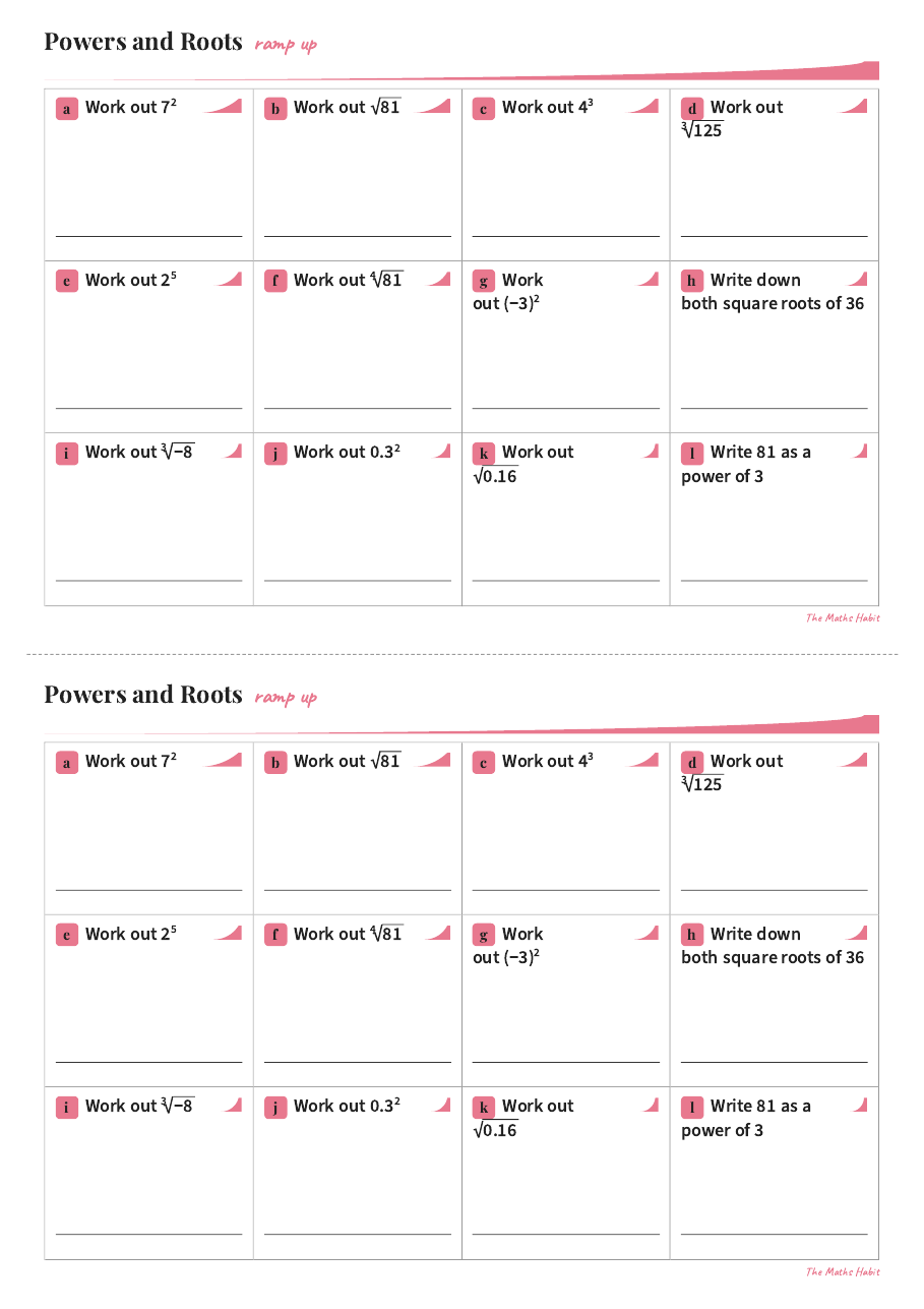 Ramp up: powers and roots, first page