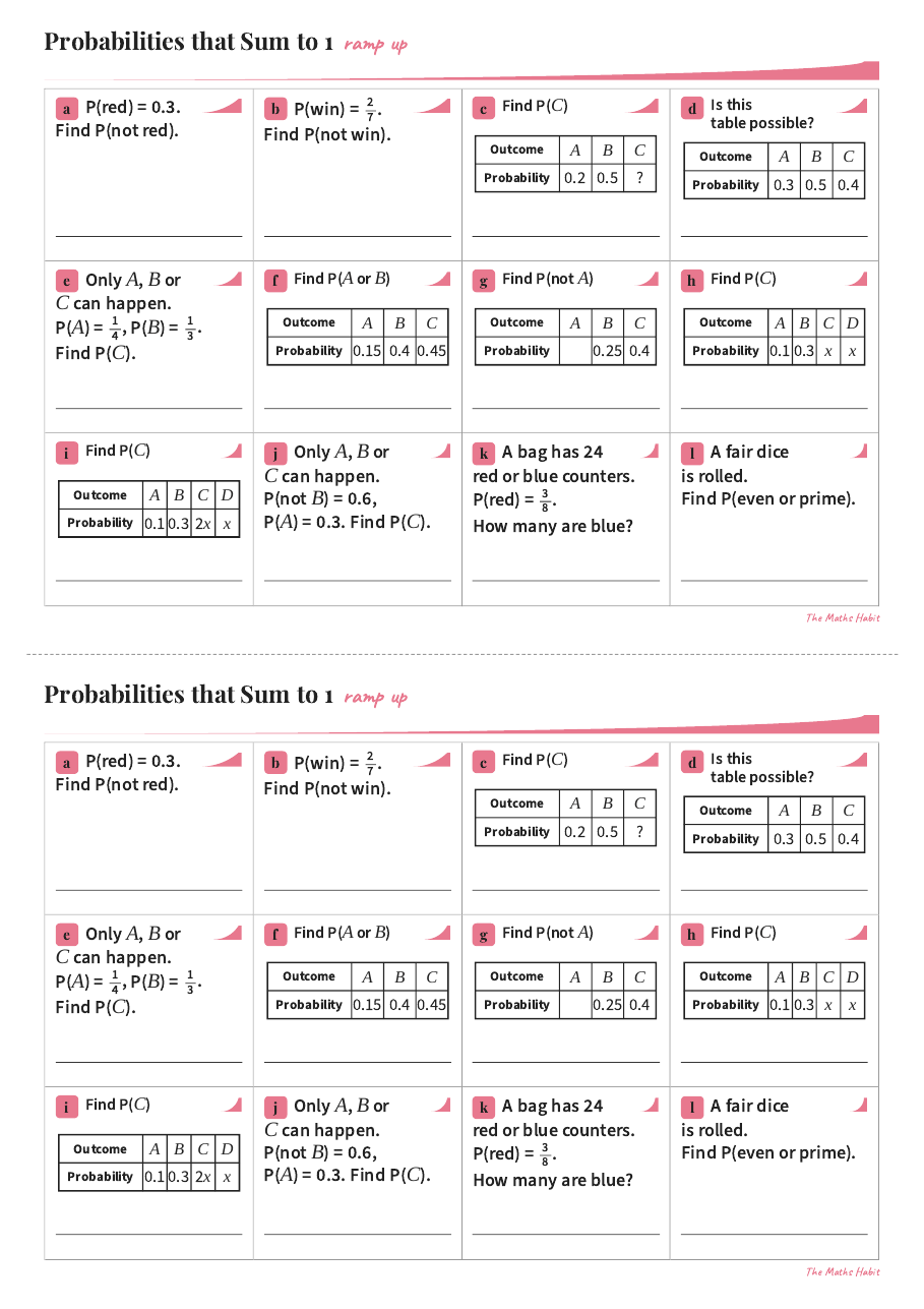Ramp up: probabilities that sum to 1, first page