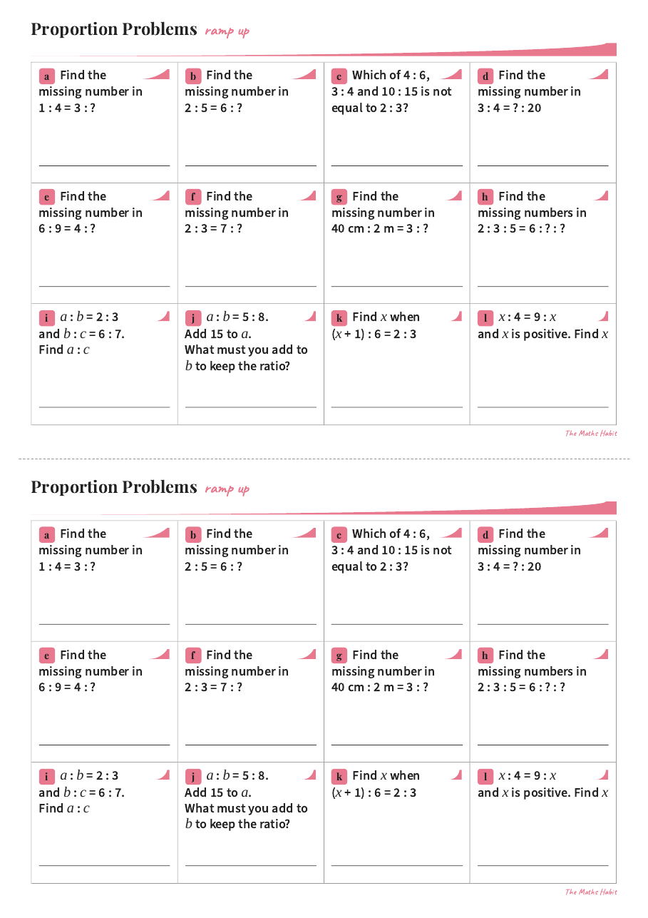 Ramp up: proportion problems, first page