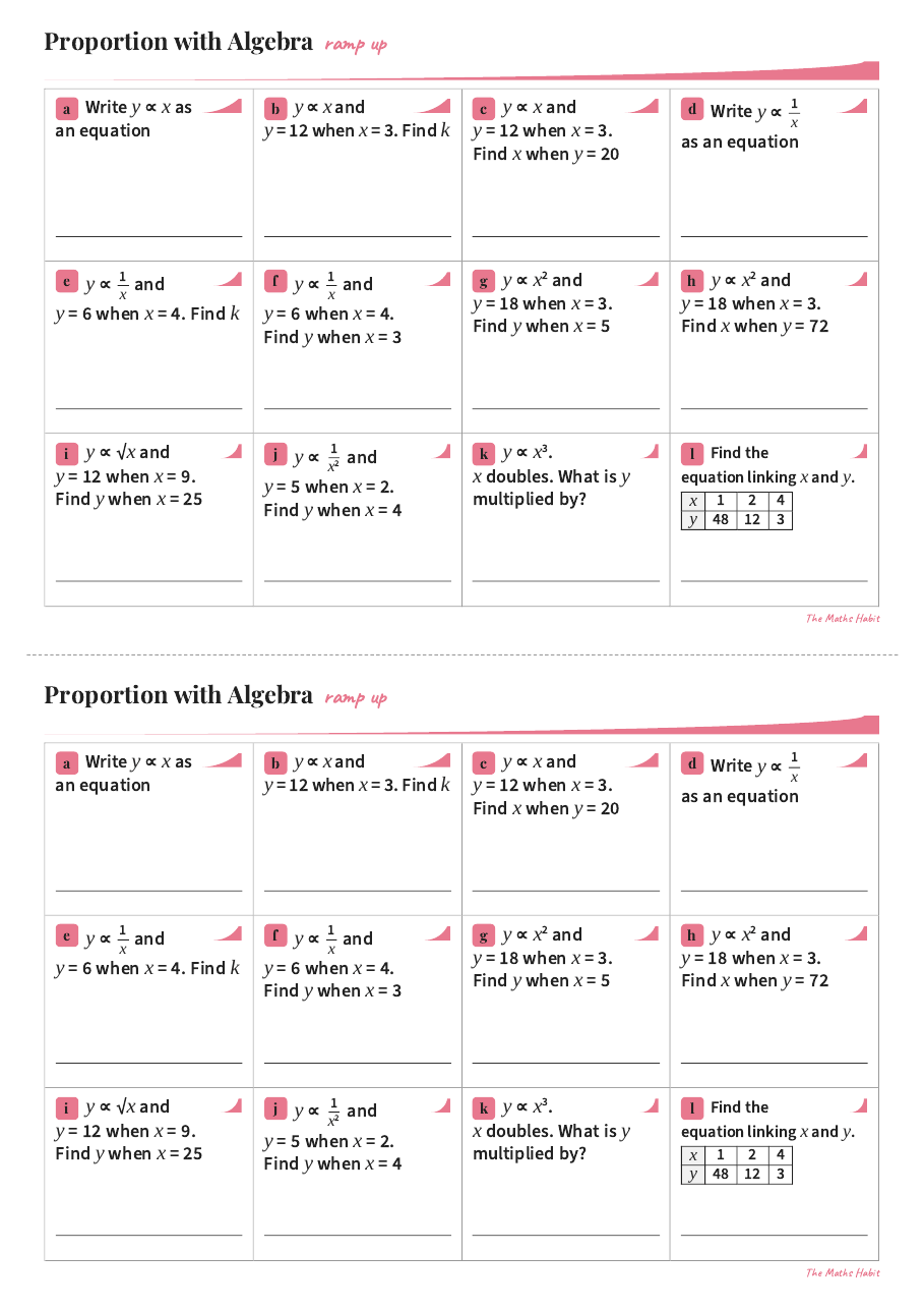 Ramp up: proportion with algebra, first page