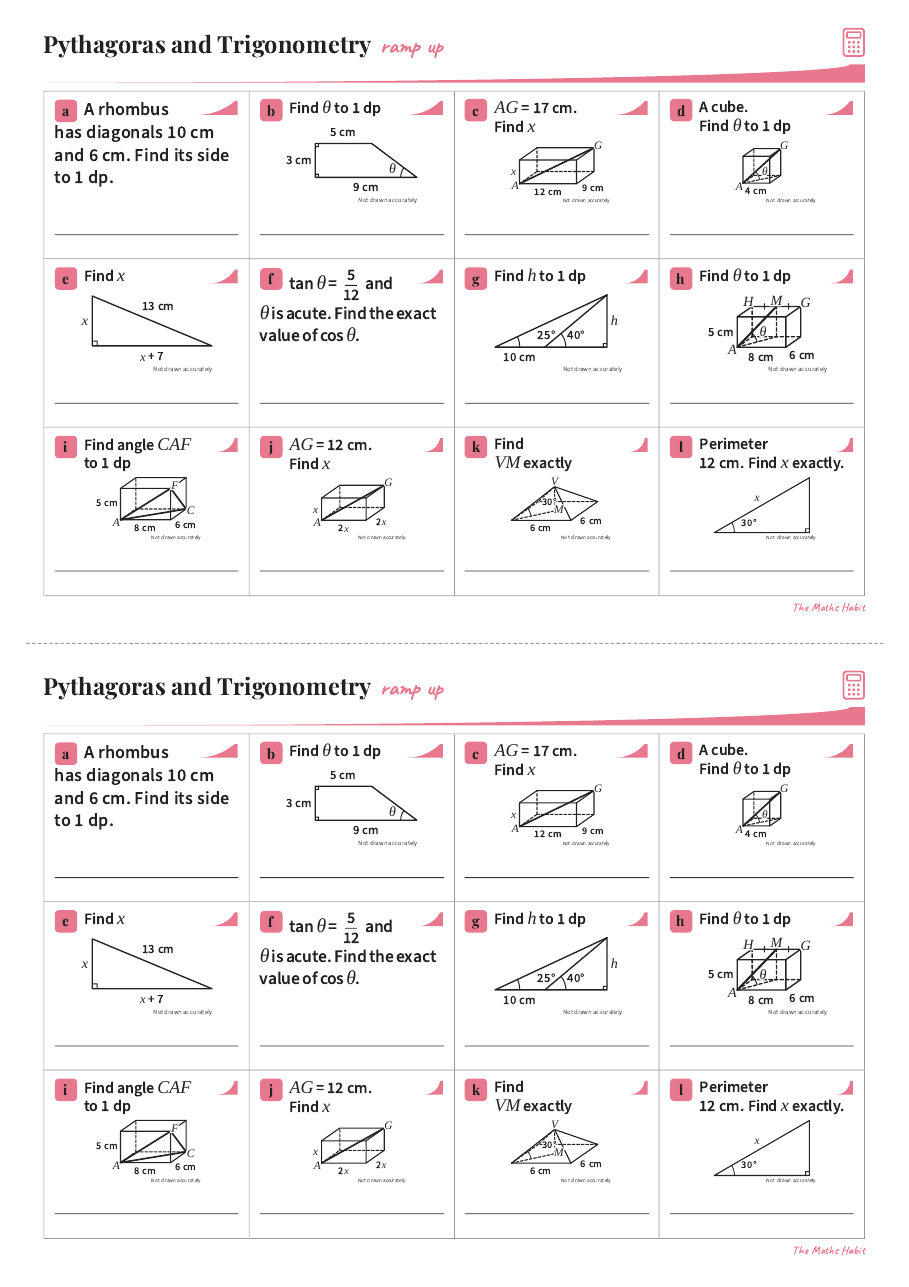 Ramp up: Pythagoras and trigonometry in 2D and 3D, Extend, first page