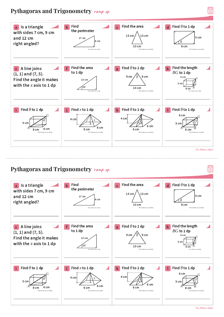 Ramp up: Pythagoras and trigonometry in 2D and 3D, Stretch, first page